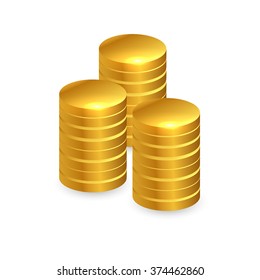 Coins fall from the top to form a mound of coins
