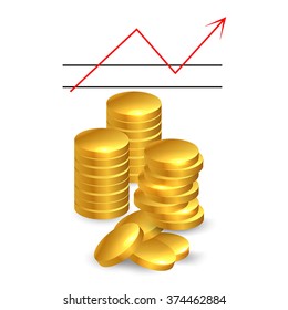 Coins fall from the top to form a mound of coins