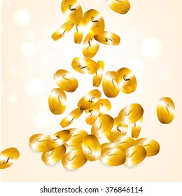Coins fall from the top to form a mound of coins.