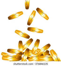 Coins fall from the top to form a mound of coins.