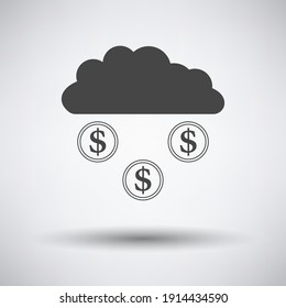Coins Falling From Cloud Icon. Dark Gray on Gray Background With Round Shadow. Vector Illustration.