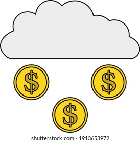 Coins Falling From Cloud Icon. Editable Outline With Color Fill Design. Vector Illustration.