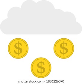 Coins Falling From Cloud Icon. Flat Color Design. Vector Illustration.