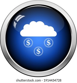 Coins Falling From Cloud Icon. Glossy Button Design. Vector Illustration.