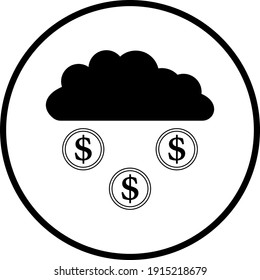 Coins Falling From Cloud Icon. Thin Circle Stencil Design. Vector Illustration.