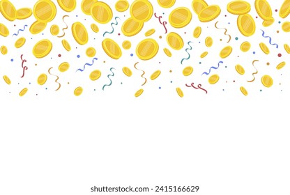 Coins falling and confetti. Vector illustration.