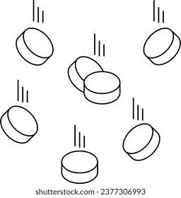 Monedas cayendo. Icono de contorno vectorial aislado en fondo blanco.