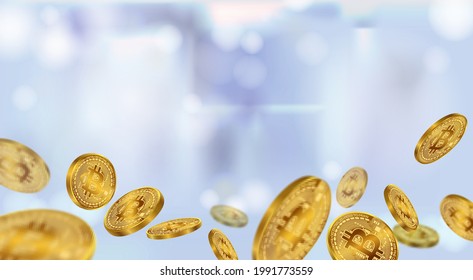 Coins falling or flying in the air blurred depth of field on a nature light blue background.
Realistic EPS file.