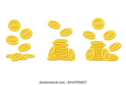 Coins. Falling coins, falling money, flying gold coins, golden rain. Stack of gold coins. Golden coin pile, money stacks and golds piles. 