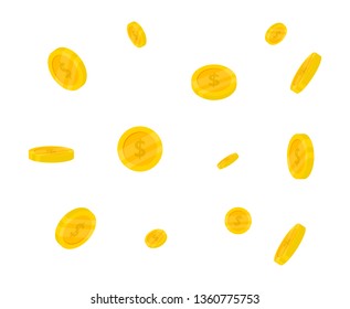 coins falling. rain of money. finance icon isolated on white background. vector illustration.