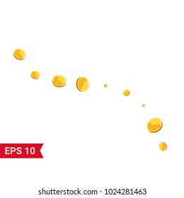 Coins falling vector illustration. Abstract coins dropping golden rain concept modern flat cartoon design isolated on white background