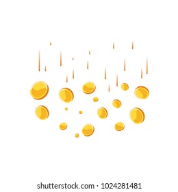 Coins falling vector illustration. Abstract coins dropping golden rain concept modern flat cartoon design isolated on white background