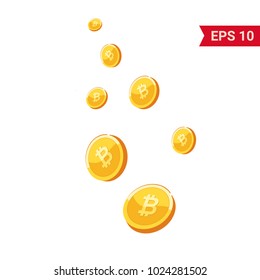 Coins falling vector illustration. Abstract coins dropping golden rain concept modern flat cartoon design isolated on white background