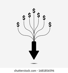 Coins falling vector illustration, falling money, flying gold coins, abstract coins dropping icon . vector