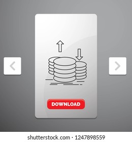 coins, finance, capital, gold, income Line Icon in Carousal Pagination Slider Design & Red Download Button