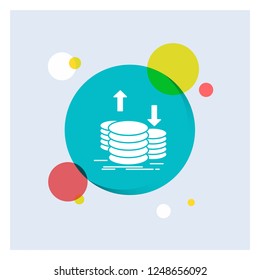 coins, finance, capital, gold, income White Glyph Icon colorful Circle Background