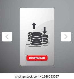 coins, finance, capital, gold, income Glyph Icon in Carousal Pagination Slider Design & Red Download Button