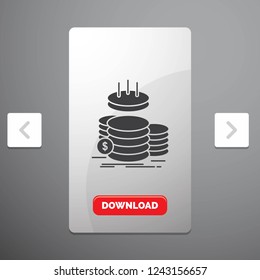 coins, finance, gold, income, savings Glyph Icon in Carousal Pagination Slider Design & Red Download Button