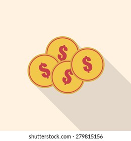 Coins flat icon with long shadow