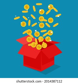 Coins floated out of the red box. award winning concept. vector illustration
