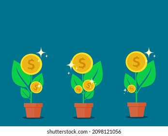 coins in flower pots. The concept of business management growth. return on investment