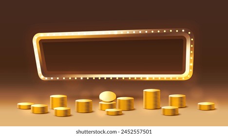 Coins frame label, event bar casino, show signboard. Vector illustration