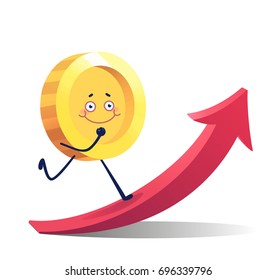 Coins for the game interface. Cartoon coin for web,game or application interfaces. Modern vector illustration game art and apps. Dollar Mascot. Infographics, Profit growth.For business.finance concept.