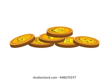 Coins in gold color isolated flat icon, vector illustration graphic.