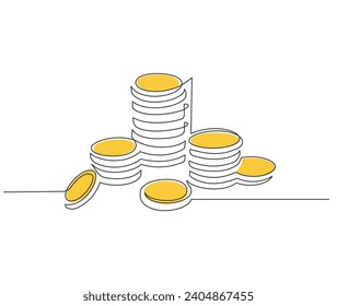 Coins Gold money Continuous line stock illustration