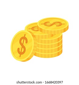 Coins. Golden money. Flat vector cartoon money illustration. Objects isolated on a white background.