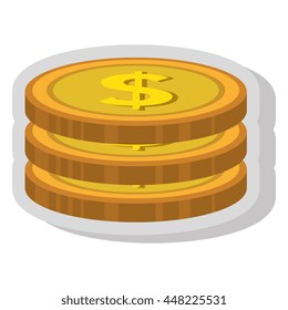 Coins graphic isolated flat icon, vector illustration design.