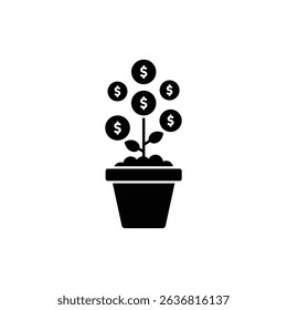 Coins Growing in a Flower Pot Representing Investment Growth and Prosperity