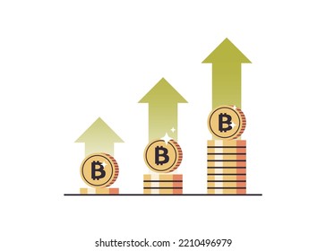 Coins growth with arrows and golden coins stack modern digital money crypto currency concept flat vector illustration.