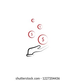 Coins in hand 2 colored line icon. Simple colored element illustration. Coins in hand outline symbol design from finance set