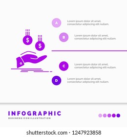 coins, hand, currency, payment, money Infographics Template for Website and Presentation. GLyph Purple icon infographic style vector illustration.