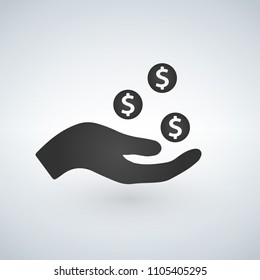 coins in hand, earn or share concept. vector illustration isolated on modern background.