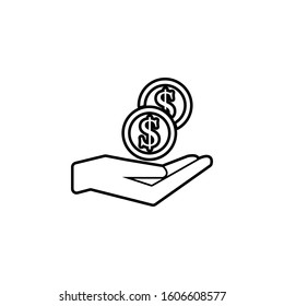 coins in hand icon. Simple thin line, outline vector of banking icons for ui and ux, website or mobile application