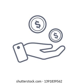 Coins in hand icon vector design template.