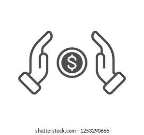 Coins in hand icon . Vector . EPS 10