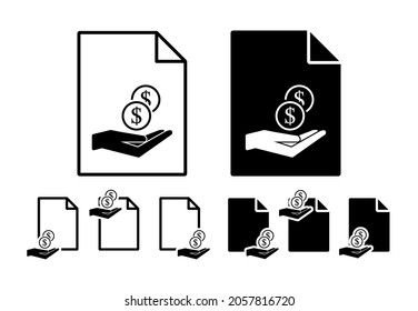 Coins in hand vector icon in file set illustration for ui and ux, website or mobile application
