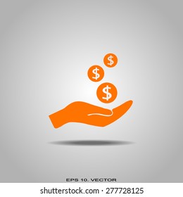 coins in hand, web icon