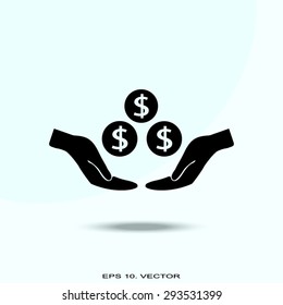 coins in hand, web icon