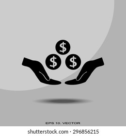 coins in hand, web icon