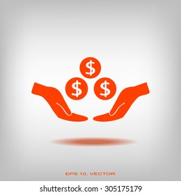 coins in hand, web icon
