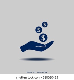 coins in hand, web icon