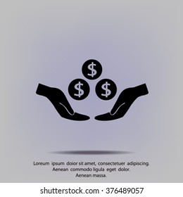 coins in hand, web icon