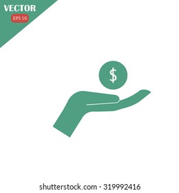 coins in hand, web icon. vector design