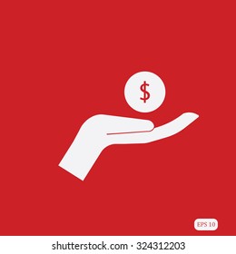 coins in hand, web icon. vector design