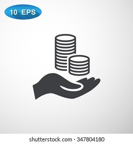 coins in hand, web icon. vector design
