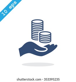 coins in hand, web icon. vector design